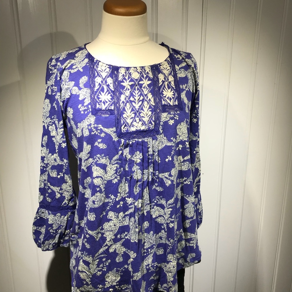 Lucky brand indigo blue tunic boho hippie large